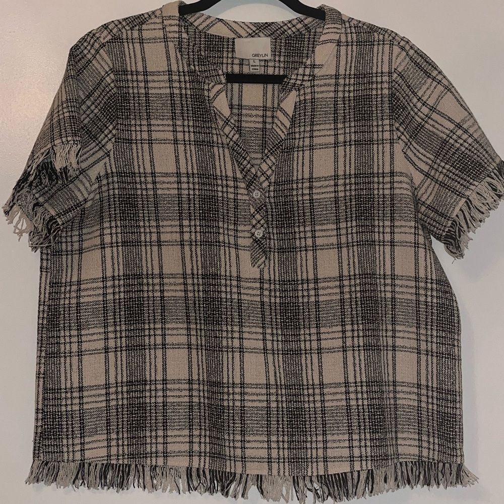 Greylin plaid boxy top